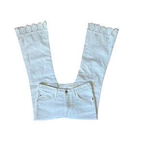 Pilcro and Letterpress White Lace Bottom High Rise Flare Leg Jeans